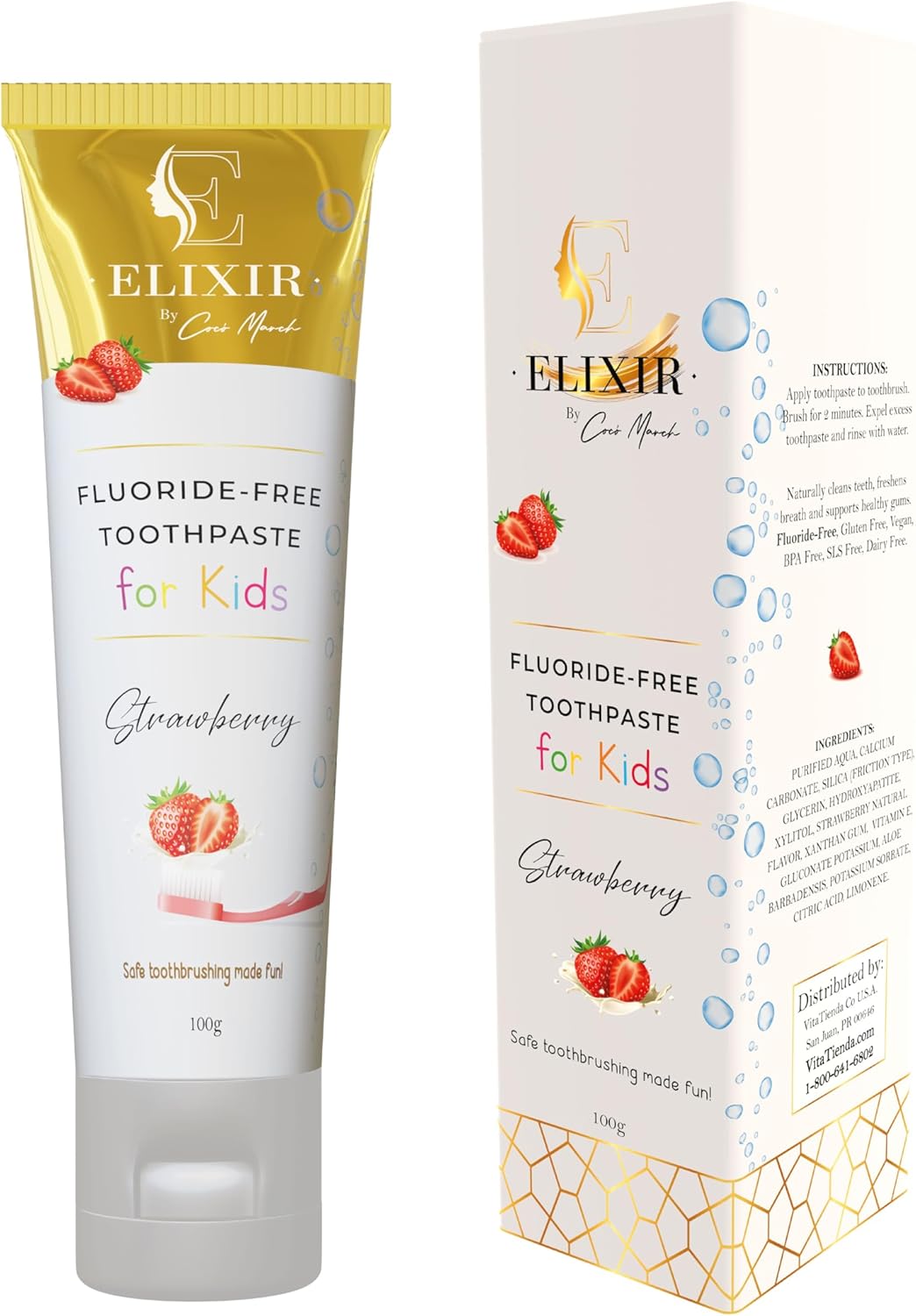 Elixir by Cocó March Fluoride Free Brightening Natural Toothpaste Strawberry Kids 5.3 Oz (100g)