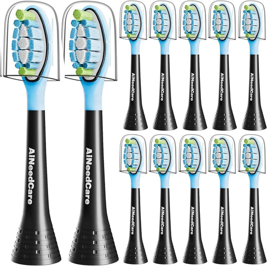 12 Pack Toothbrush Replacement Heads for Philips Sonicare, Electric Brush Heads Compatible with Phillips Sonic Snap-on Care Head (Black)