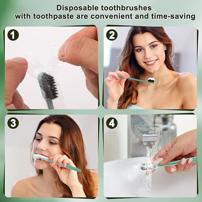 HOFASON Disposable Toothbrushes with Toothpaste 10 Pack, Bulk Travel Toothpaste and Toothbrush Set, Travel Size Tooth Brush Paste Kit, Individually Wrapped Toiletries for Homeless, Hotel, Shelter