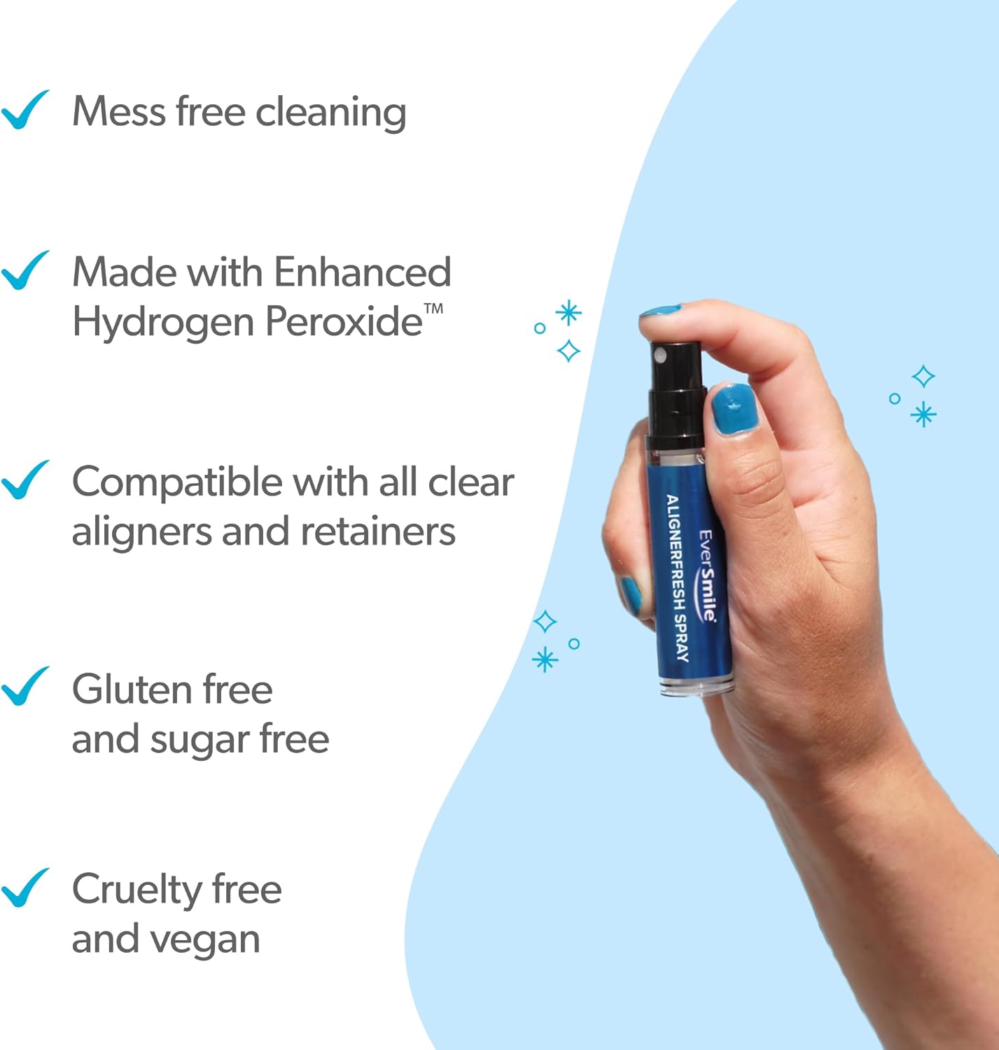 EverSmile AlignerFresh Cleaning Spray for Invisalign and All Clear Aligners and Retainers – On-the-Go Cleaning & Teeth Whitening, Kills Bacteria, Fights Bad Breath – Mint Flavor, 10ml (6 Pack)