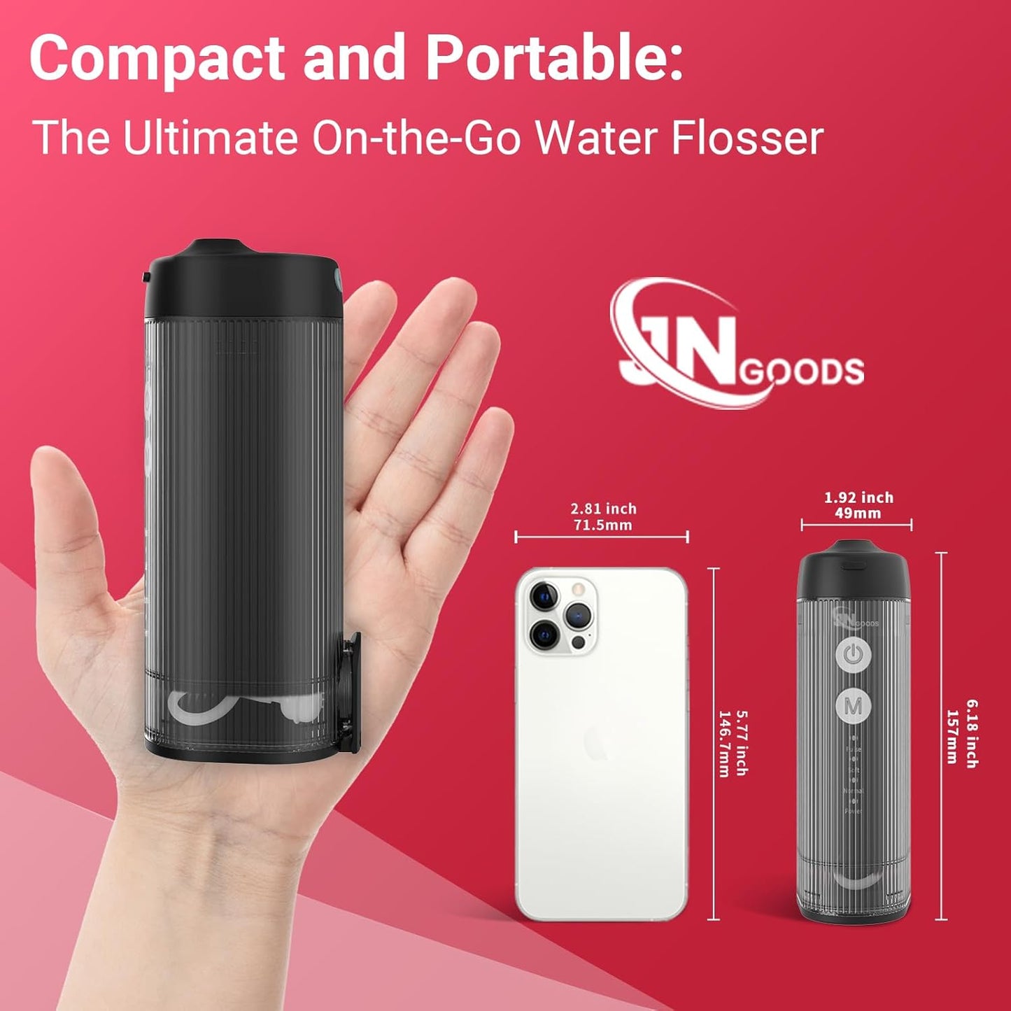 Mini Portable Water Flosser Oral Irrigator Water Teeth Cleaner Pick, Telescopic Water Tank, 4 Modes & IPX7 Waterproof, Home & Travel Water Flossers for Teeth, Braces Bridges Care. (Black)