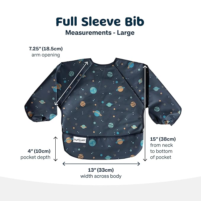 Tiny Twinkle Long Sleeve Bib for Babies & Toddlers – Waterproof Smock Bib for Eating – Machine Washable & Mess-Proof, Baby Feeding Essential & Shower Must-Have(Space, 2-4Y)