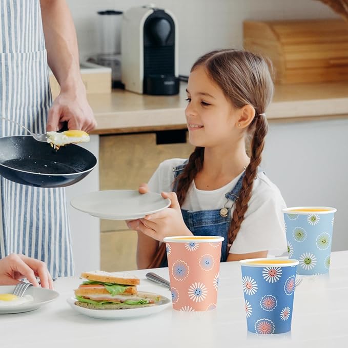 SIUQ 300 Pack Paper Cups 8 oz, Disposable Coffee Cups, Paper Coffee Cups 8 oz, Colourful Hot/Cold Beverage Drinking Cup for Water Juice or Tea, Office Party Home Travel - Daisy