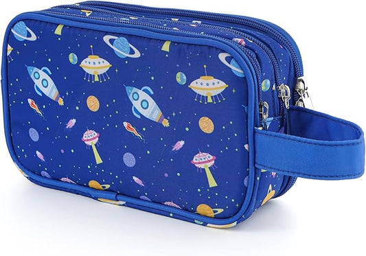 Kids Toiletry Bag for Boys, Travel Toiletry Bag for Little Young Boys Waterproof Hanging Wash Bag Toddler Traveling Toiletries, Space Blue