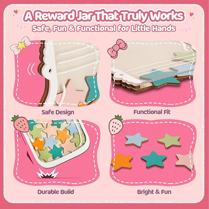 Magnetic Reward Jars for Kids - Star Tokens Reward Jar for Classroom Star Jar Reward System Behavior Chart for Kids at Home Potty Training