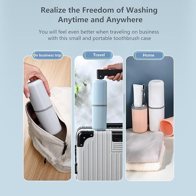 2PCS Toothbrush Travel Case,Multi-Function Portable Toothbrush Cover ,Dustproof Toothbrush Holder ,Suitable for Business Camping Travel or Daily Use(Pink+Blue)