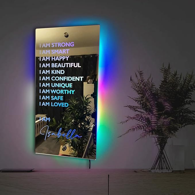 Personalised Name Affirmation Mirror Neon Sign, Custom Acrylic Positive Affirmations Wall for Kids Affirmations Hanging, Men Women Kids Inspirational Inspirational Positive Quotes Sayings Wall Decor