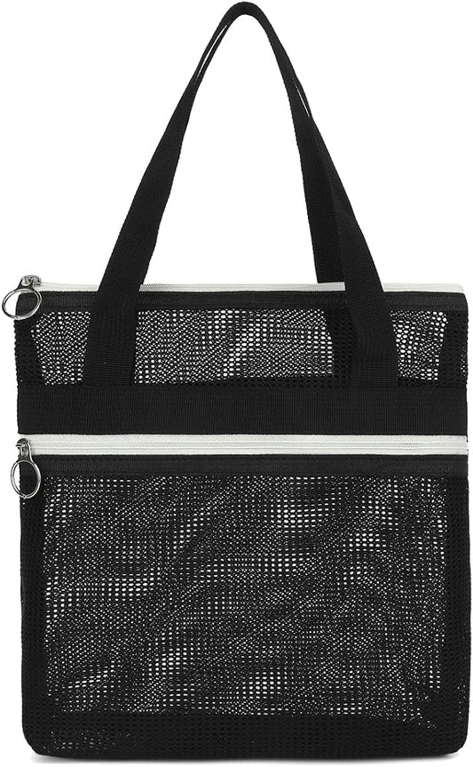 Mesh Shower Caddy Portable Shower Bag for Travel, Gym, Camping – Quick-Dry Hanging Toiletry Organizer with Zipper Pockets for Bathroom Essentials,Black