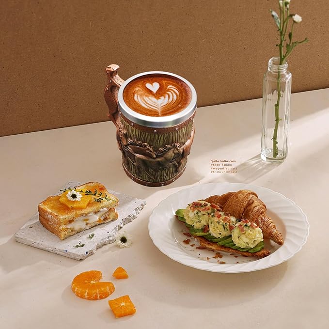 Wooden Barrel Beer Mug, 20oz Stainless Steel Horse Mug Coffee Cup Horses Gifts for Women Men Gift for Birthday Christmas, Gothic Decor Party Decoration Drinkware Gift