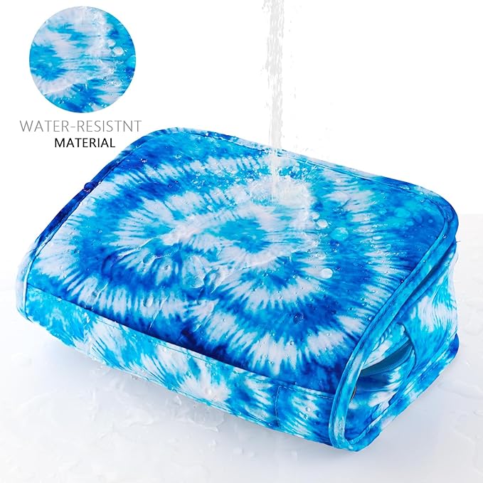 Tie Dye Hanging Toiletry Bag for Girls, Travel Toiletry Bag for Teen Girls Cosmetic Makeup Waterproof Wash Bag Traveling Toiletries, Blue Heart
