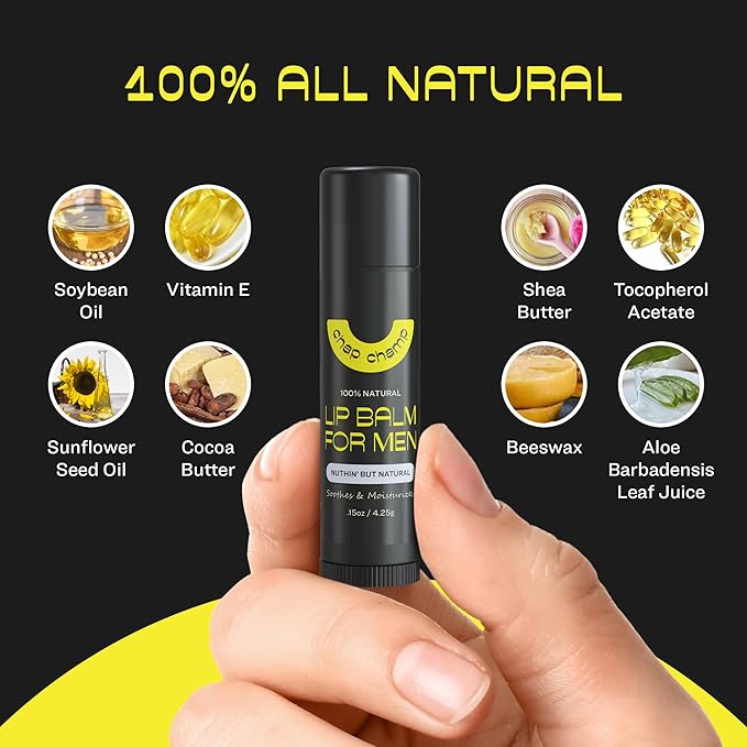 Lip Balm for Men - All Natural Mens Chapstick - Mens Lip Balm - Contains Vitamin E and Beeswax - Chapstick for Men - Peppermint, Coconut & Vanilla Lip Balm - Lip Balm Men (6 pack)