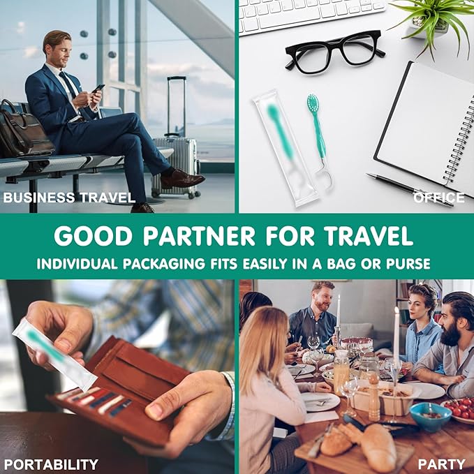 5 in 1 Disposable mini Toothbrushes on The go Toothbrush Portable Travel Toothbrush（Toothpaste + Tongue Scraper + Floss + Picks Individually Wrapped Prepasted Oral Care Mint 24 Packs