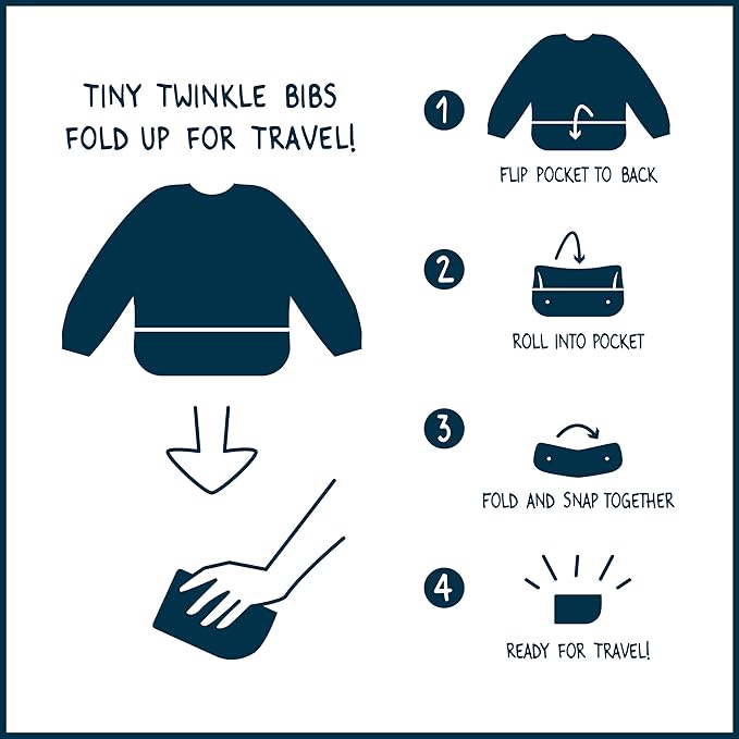 Tiny Twinkle Long Sleeve Bib for Babies & Toddlers – 2 Pack Waterproof Smock Bibs for Eating – Machine Washable & Mess-Proof, Baby Feeding Essential & Shower Must-Have (Slate Olive,6–24M)