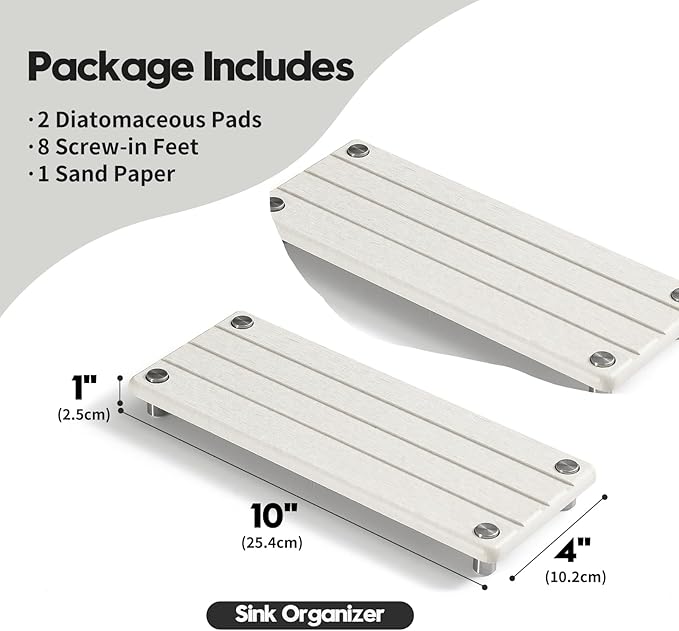 2 Pack Fast Drying Water Absorbing Diatomite Stone Mat Tray for Kitchen & Bathroom Counter - Instant Dry Sink Caddy Organizer - Vanity Holder for Soap and Sponge – Beige Gray 10" x 4"