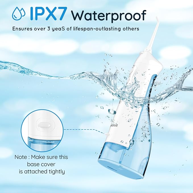 Mornwell Water Dental Flosser Teeth Pick for Teeth, Portable Cordless Water Flossers Oral Irrigator with 10 Intensity 4 Jet Rechargeable IPX7 Waterproof Water Tank Flosser Electric Travel (White)
