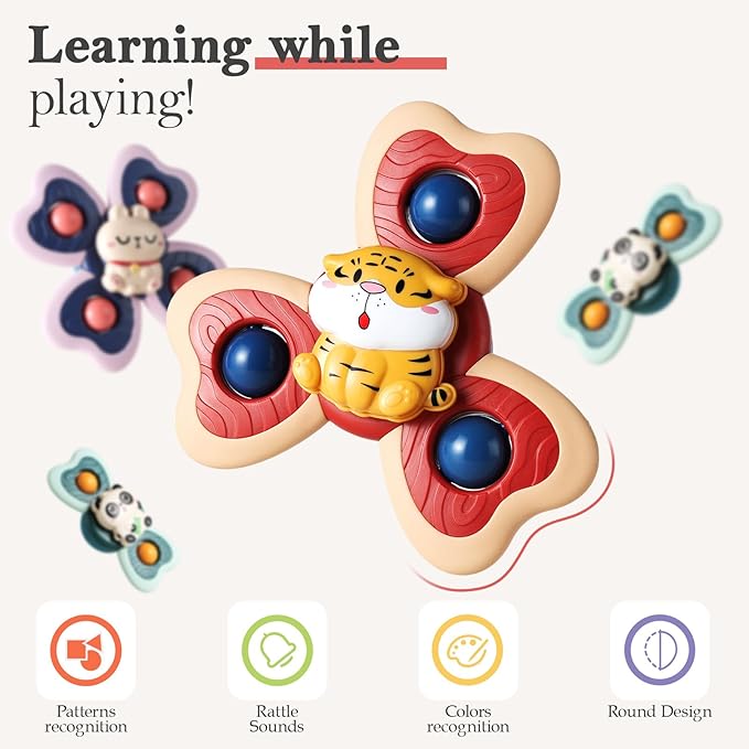 ALASOU 3PCS Suction Cup Spinner Toys for 1 Year Old Boy Girl|Spinning Top Infant Sensory Toys for Toddlers|1 2 Year Old Boy Christmas Birthday Gift|Baby Bath Toy Stocking Stuffers for Kids Ages 1-3
