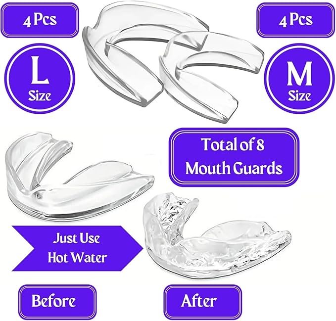 Mouth Guard for Grinding Teeth at Night – Custom Fit Night Guards for Teeth Grinding with 8 Trimmable Dental Guards and 2 Travel Cases