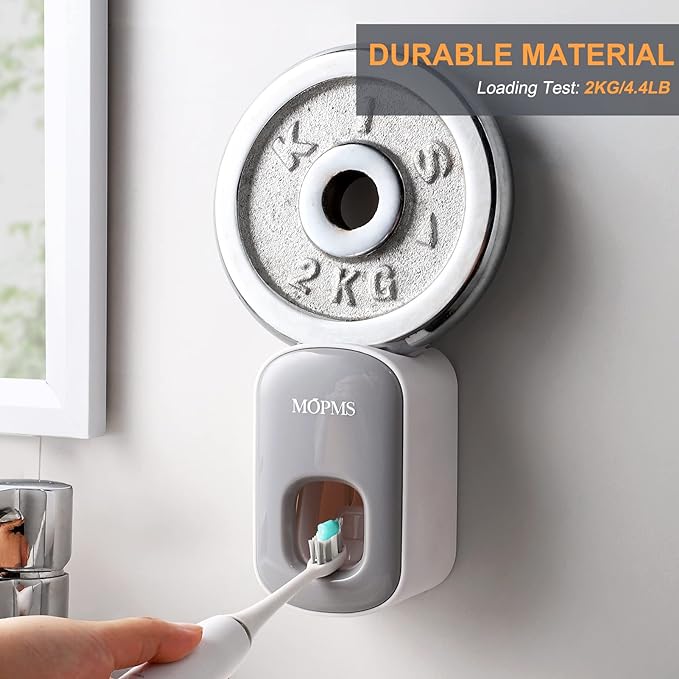 MOPMS Toothpaste Dispenser Wall Mounted for Bathroom Automatic Toothpaste Squeezer for Kids and Adult (Grey-2Pcs)
