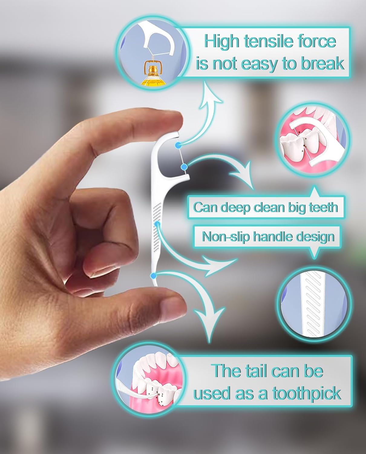 Holy Rose Dental Flossers Dispenser with Mini Floss Picks Portable Case, Bagged Refill of 208 Count for Adults - Tasteless Floss Sticks Ideal for Home, Travel, and Oral Care.