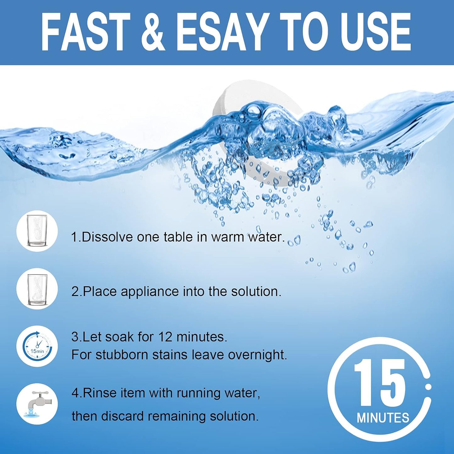 EZGO Retainer Cleaner Tablets, Denture Cleaning Tablets for Mouth Guard, Night Guard and Removable Dental Appliances, Removes Stains, Bad Odor, Plaque in 3 Minutes, 4 Months Supply (120 pcs)