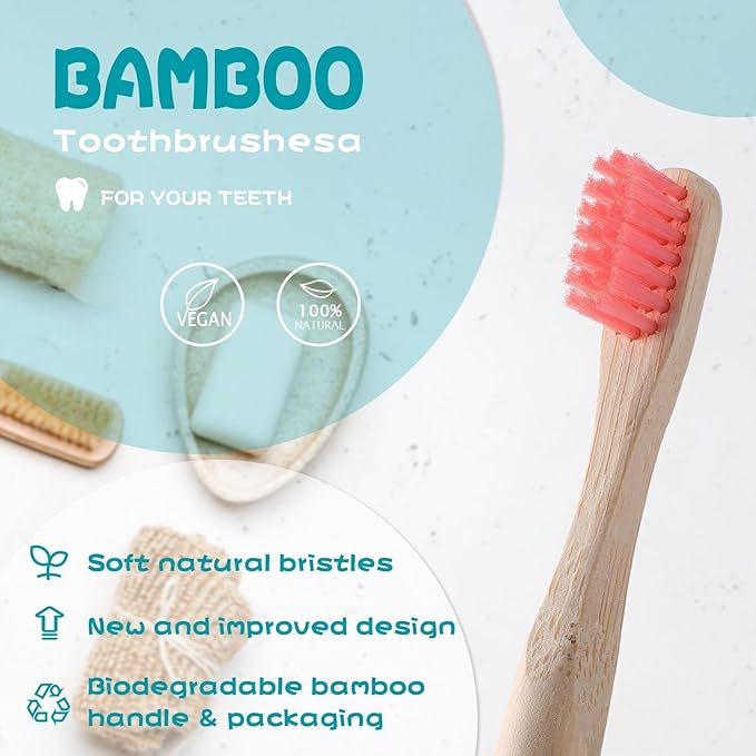 24 Pcs Kids Bamboo Toothbrushes Soft Bristle Toddler Toothbrush BPA Free Wooden Travel Toothbrushes for Kids Children Home Travel School, 5.7 Inches, Individually Wrapped