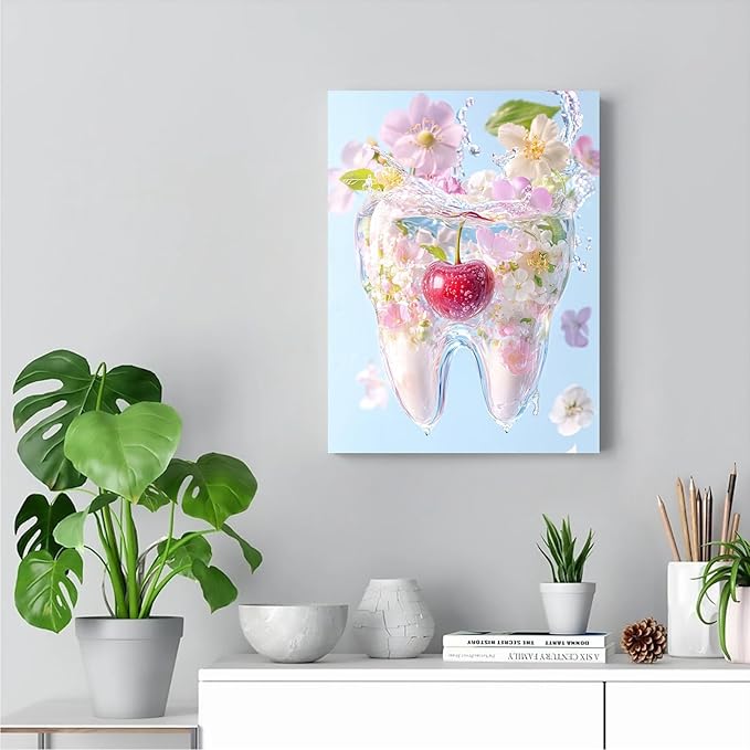 SchindlerBang Dynamic Water Tooth Art,Splashing Molar Design,Energetic Decor for Modern Homes,Creative Offices,and Canvas Art Spaces 8x12inch Ready to Hang