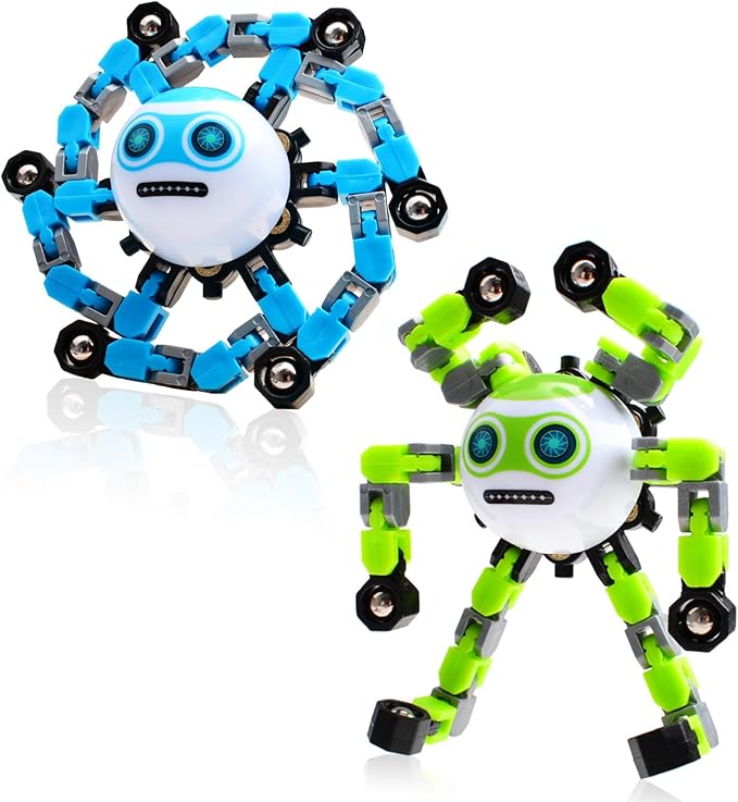 2 PCS Transformable Fidget Spinners Toys for Kids and Adults Stress Relief Sensory Toy for Teens Boys Autism Cool Fingertip Gyros Boy Girl Travel Party Favors Birthdays Gifts Stocking Stuffer