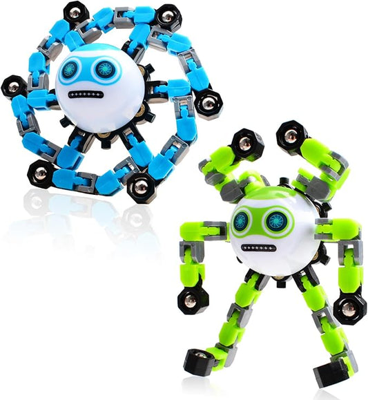 2 PCS Transformable Fidget Spinners Toys for Kids and Adults Stress Relief Sensory Toy for Teens Boys Autism Cool Fingertip Gyros Boy Girl Travel Party Favors Birthdays Gifts Stocking Stuffer