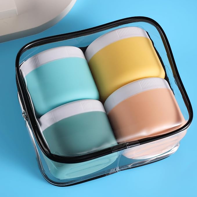 Travel Containers for Toiletries, Silicone Cream Jars BPA-Free, Leak-proof 3oz Travel Size Containers, Portable Size Silicone Jars with Lid for Cosmetic Face Hand Body Cream (4 Pack)