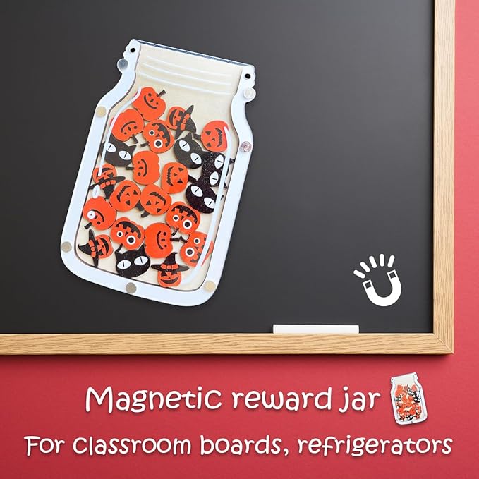 Magnetic Reward Jar for Kids, Classroom Reward System, Star Reward Jar, Incentive Good Behavior Responsibility Chart, Potty Training Rewards, Behavior jar for Boys Girls (Halloween)