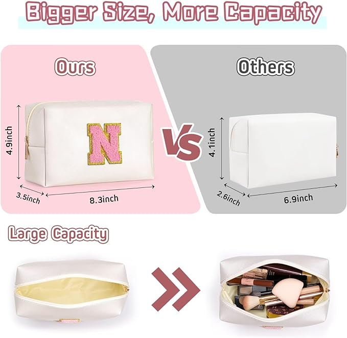 TOPEAST Cosmetic Travel Bags for Women, Preppy Small Makeup Bag, PU Leather Waterproof Toiletry Bag, Unique Friendship Gifts for Friends Coworker, Cute Stuff for Girls (Pearly White R)