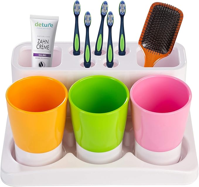 Toothbrush Holder Kids Family Set for Bathroom Storage Organizer (Orange+Green+Pink)