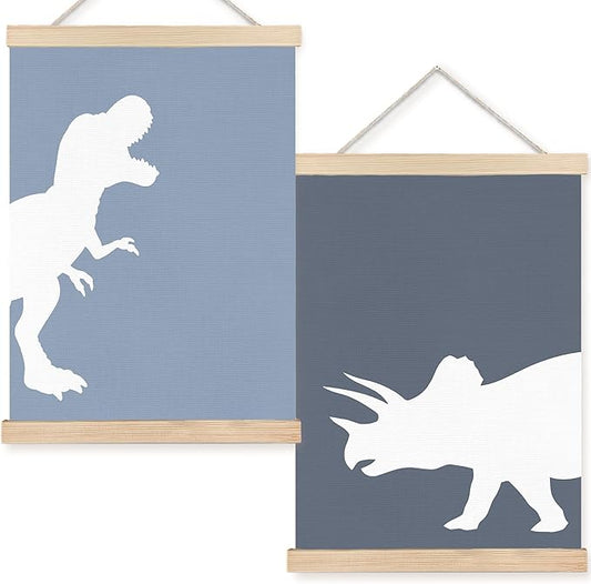 FDHSPAAM Dinosaur Nursery Wall Art Decor, Dinosaur Decor Boys Room, Minimalist Blue Dino Animals Wall Art Posters for Nursery Home Kids Bedroom Playroom, 12x16 Inch Set of 2