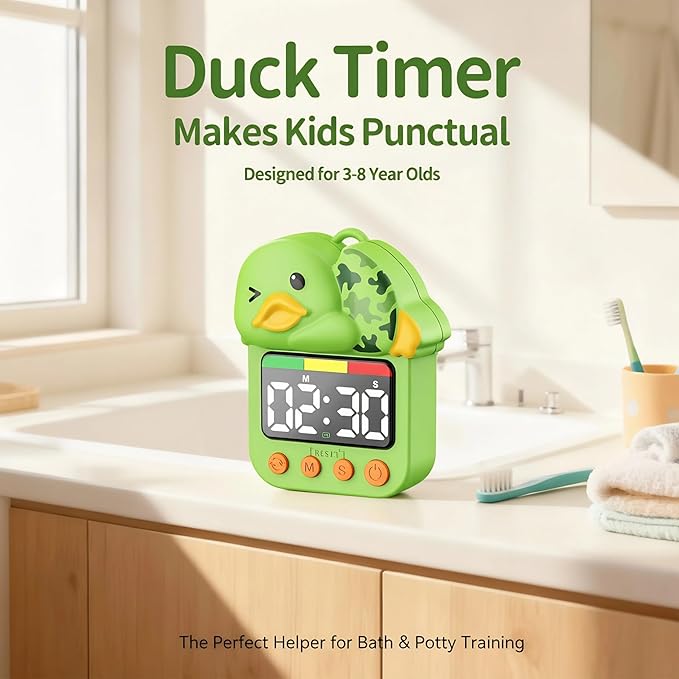 Shower Timer Waterproof Visual Timer for Kids - 99 Min Duck Shaped Digital Toddler Timer with Color Countdown Rechargeable Potty Training Shower Clock for Bathroom Toilet & Kitchen
