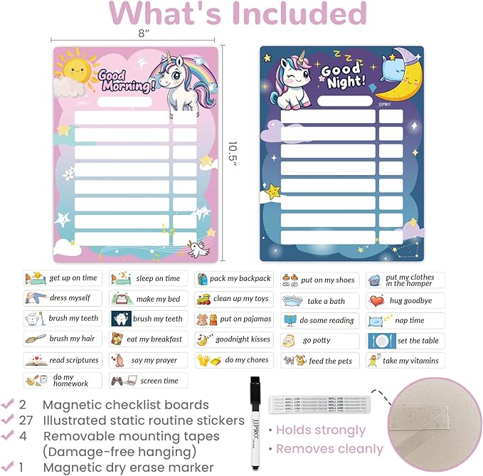 Magnetic Morning Bedtime Routine Chart for Kids,Toddler Daily Schedule Board, Unicorn Behavior Chart for Kids at Home,Toddlers Schedule Board