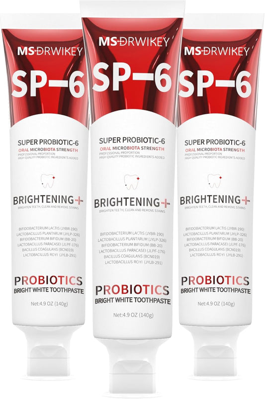 SP-6 Probiotic Whitening Toothpaste - Enhanced Formula with 6 Probiotics for Teeth Whitening and Gum Health - Enamel-Safe, Fluoride-Free, Fresh Mint Flavor, 4.6oz (3)