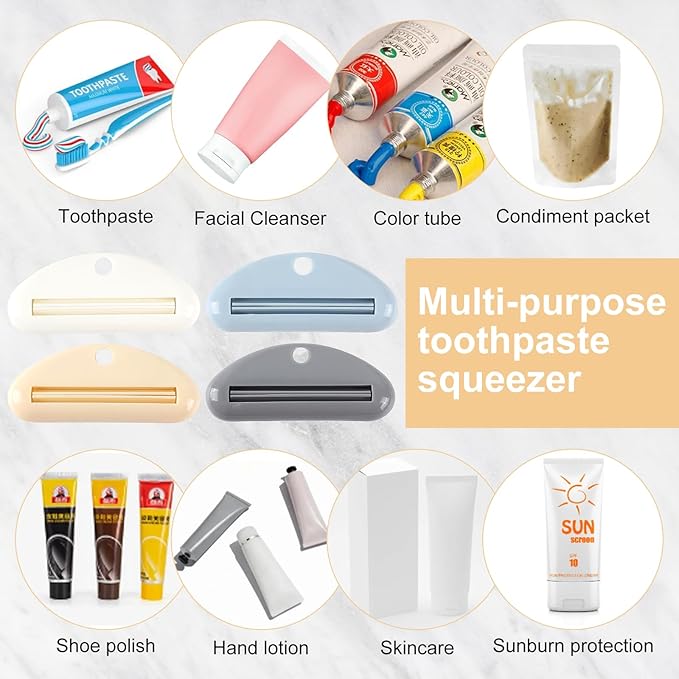 4PCS Toothpaste Squeezer,Toothpaste Dispenser,Plastic Toothpaste Tube Squeezer,Hanging Tooth Paste Clips Roller Squeezer Holder,Suitable for Toothpaste Cream Cosmetics and Paint(Colorful)