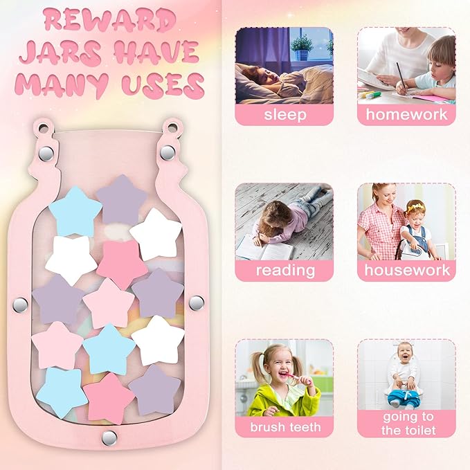 Qunclay Reward Jar for Kids Pot Training Reward Jar Classroom Incentive Good Behavior Responsibility Chart for Christmas Boys Girls Gift(Vivid Style)