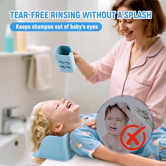 Baby Bath Rinse Cup with Suctions, 100% Food Grade Silicone, Rinser to Wash Hair and Body with Easy Grip Handle