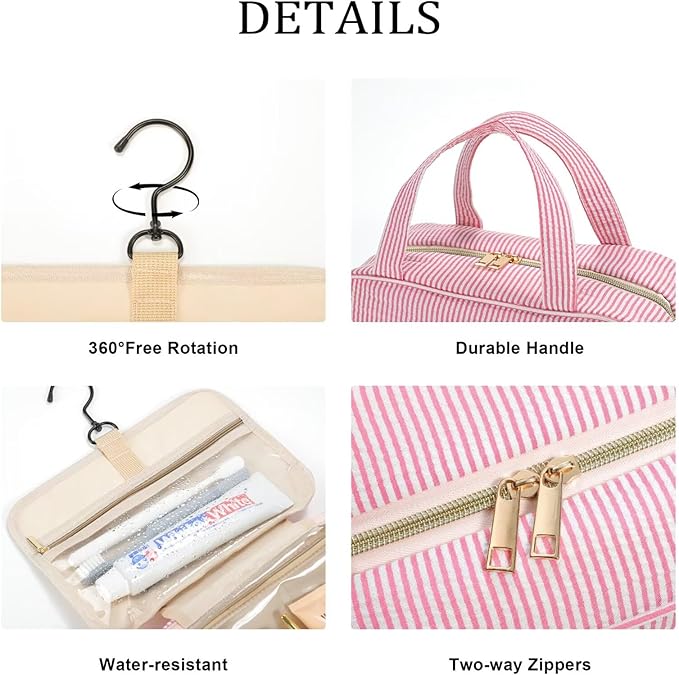 YOOLIFE Travel Toiletry Bag for Women - Hanging Toiletry Bag Makeup Bag, Portable Toiletries Travel Bag and Cosmetic Bag Essentials - Letter Y, Pink