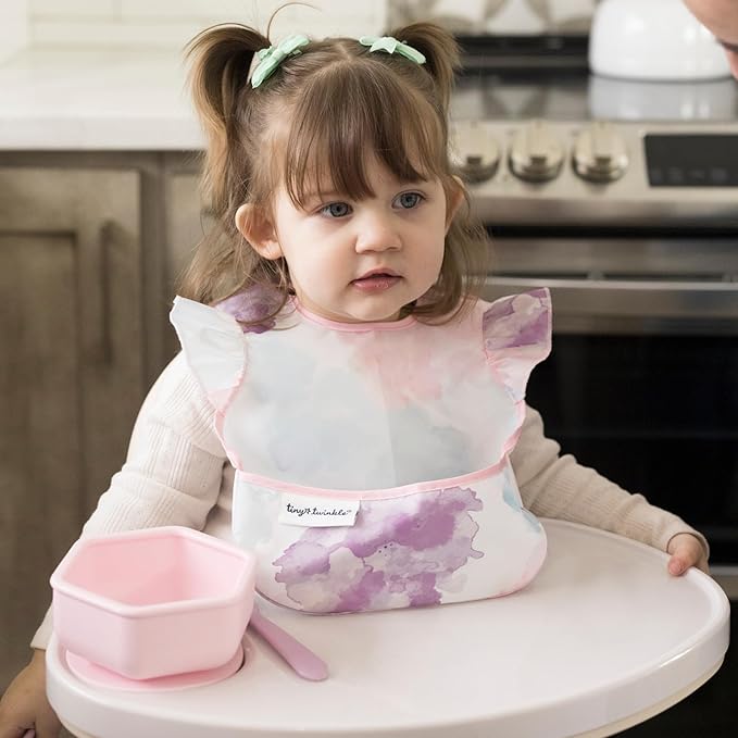 Tiny Twinkle Mess Proof Baby Bib for Girls | Waterproof Toddler Bib for Eating | Baby Apron for Feeding | Machine Washable | Perfect Shower Gift (Cotton Candy, 6–24M)