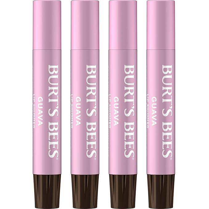 Burt's Bees Shimmer Lip Tint Set, Tinted Lip Balm Stick, Moisturizing for All Day Hydration with Natural Origin Glowy Pigmented Finish & Buildable Color, Guava (4-Pack)