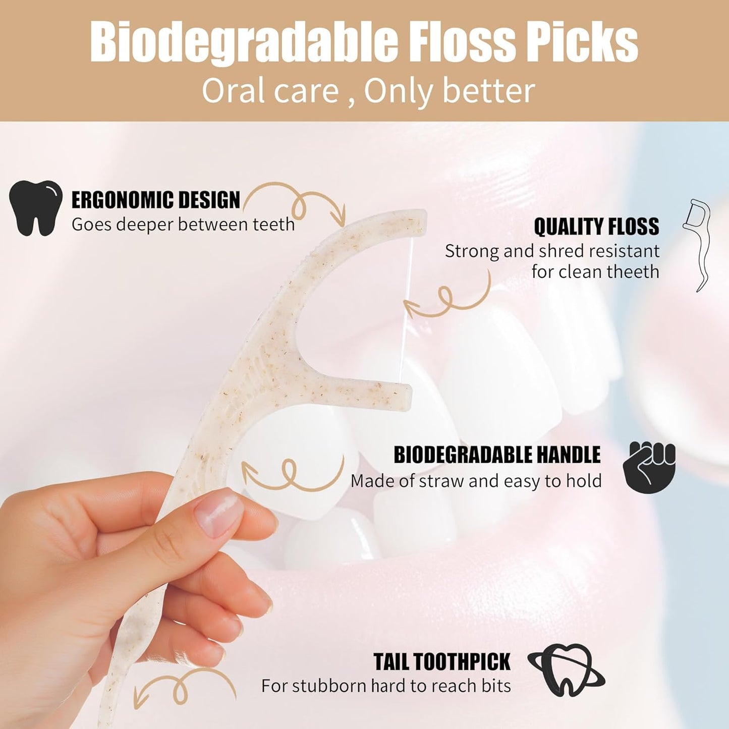 Biodegradable Dental Floss Picks 200 Count, Vegan Plant Based Handle,Eco Friendly Tooth Flossers Toothpick Soft Cleaning for Kids and Adult on Gums (200)