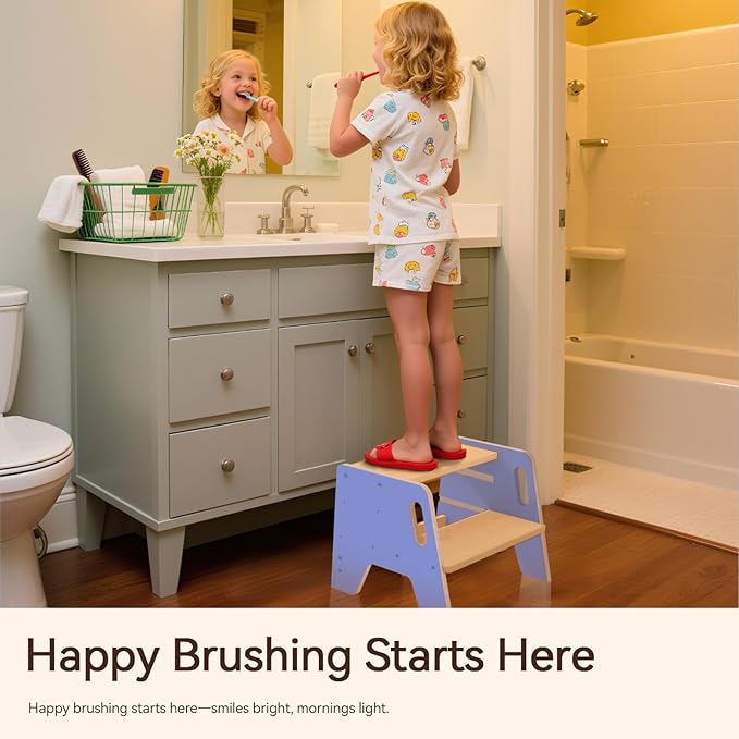 Wingyz Toddler Step Stool with Handles, Wooden Kids Step stools, Durable 3-Level Height Adjustable Stepstool for Bathroom Sink, Kitchen, Bedroom,Potty Training