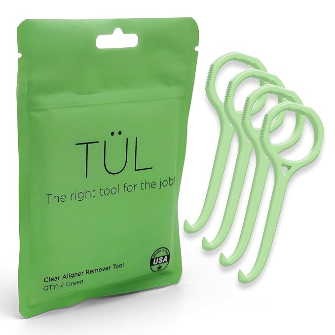 TÜL | Only Invisalign Remover Tool Made in the USA | Lifetime Replacements | Ortho Recommended Aligner Remover Tool & Retainer Remover Tool | Green 4 Pack | Top Invisalign Accessories