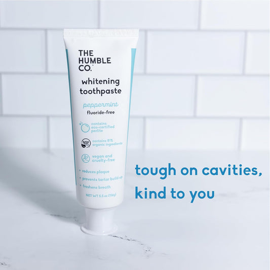The Humble Co. Natural Whitening Toothpaste - Peppermint, Fluoride Free, Fresh Breath, Plaque Removal, Vegan & Cruelty Free, Non-Toxic SLS Free (5.5 oz, 2pk)