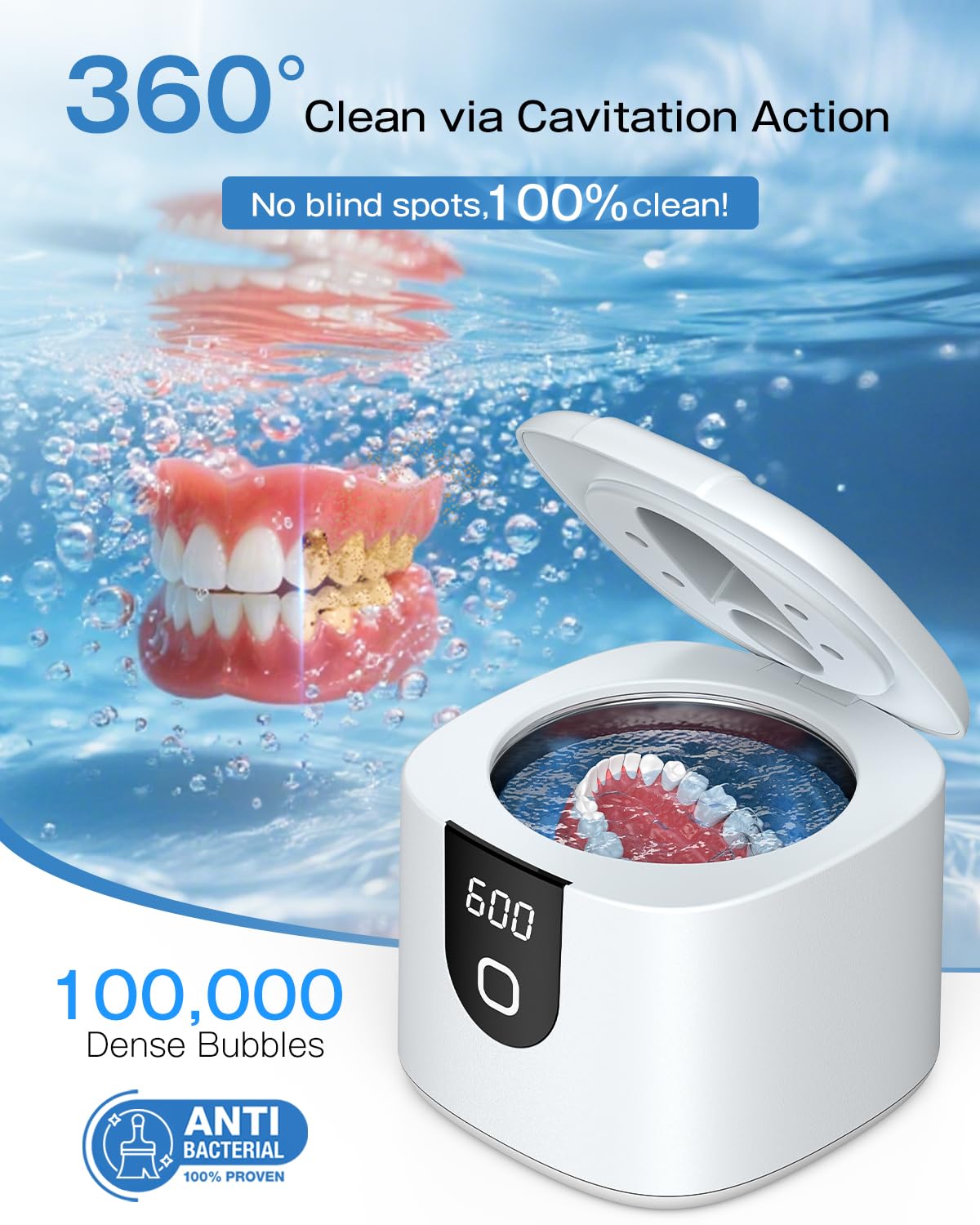2025 Enhanced Ultrasonic Retainer Cleaner, 2X Efficiency, 45kHz Dentures Cleaner Machine with UV Lights&4 Clean Modes, Dental Cleaning Pod for Aligner, Nightguard, Mouth Guards, Jewelry, Rings, etc