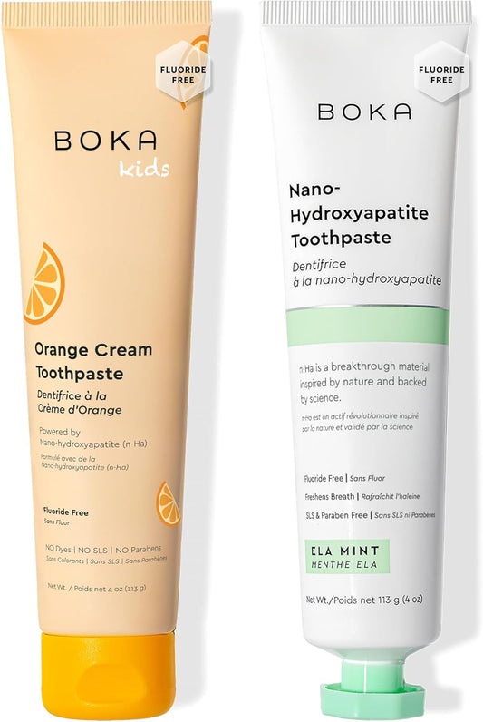 Boka Fluoride Free Toothpaste Nano Hydroxyapatite Toothpaste - Ela Mint, Orange Cream Flavor, 4 oz 2Pk US Manufactured
