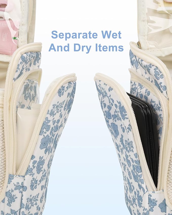 Relavel Hanging Toiletry Bag for Women Travel Makeup Bag Cosmetic Organizer Toiletries Bag for Travel Size Essentials Accessories Shower Caddy Bag for Bathroom Beach Gym, Floral Print