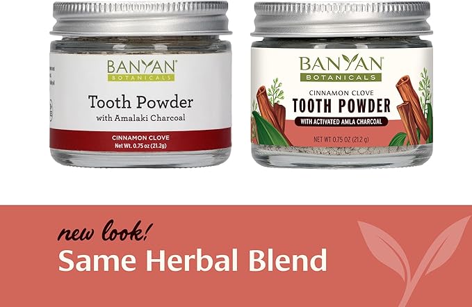 Banyan Botanicals Cinnamon Clove Tooth Powder – Ayurvedic Fluoride-Free Toothpaste Alternative with Miswak & Activated Charcoal from Amla – 0.75oz, 80+ Uses – Non GMO Sustainably Sourced Vegan